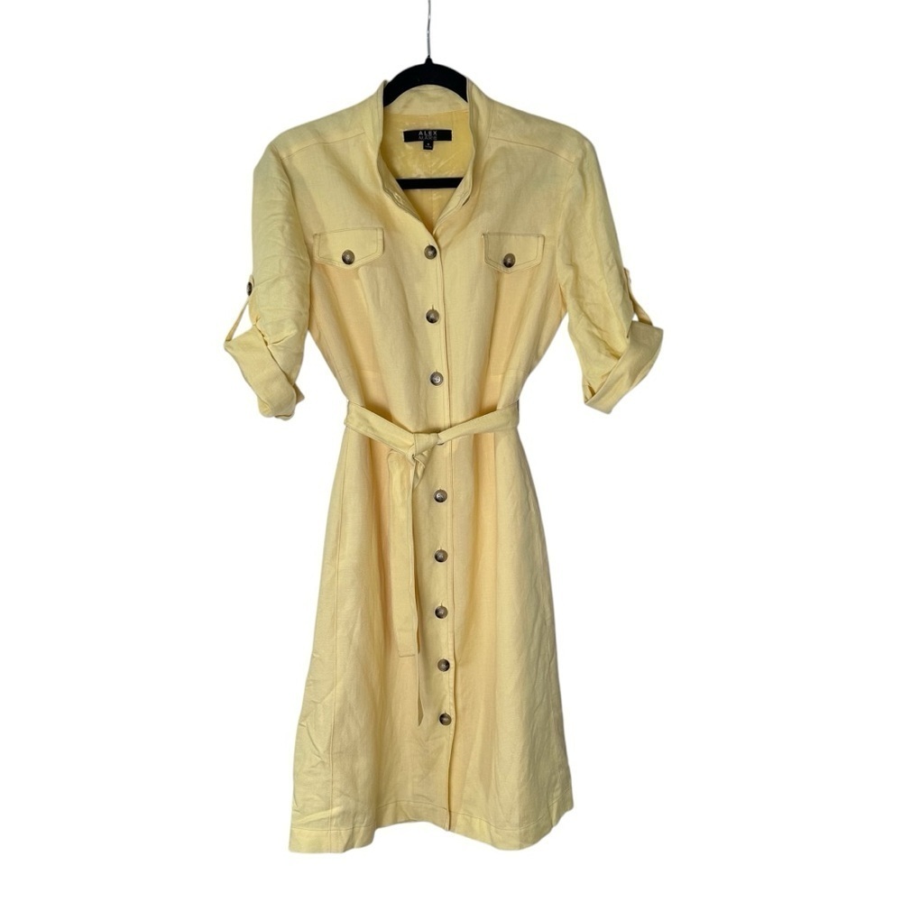 Alex Marie Size 6 Women’s Yellow Belted Shirt Dress